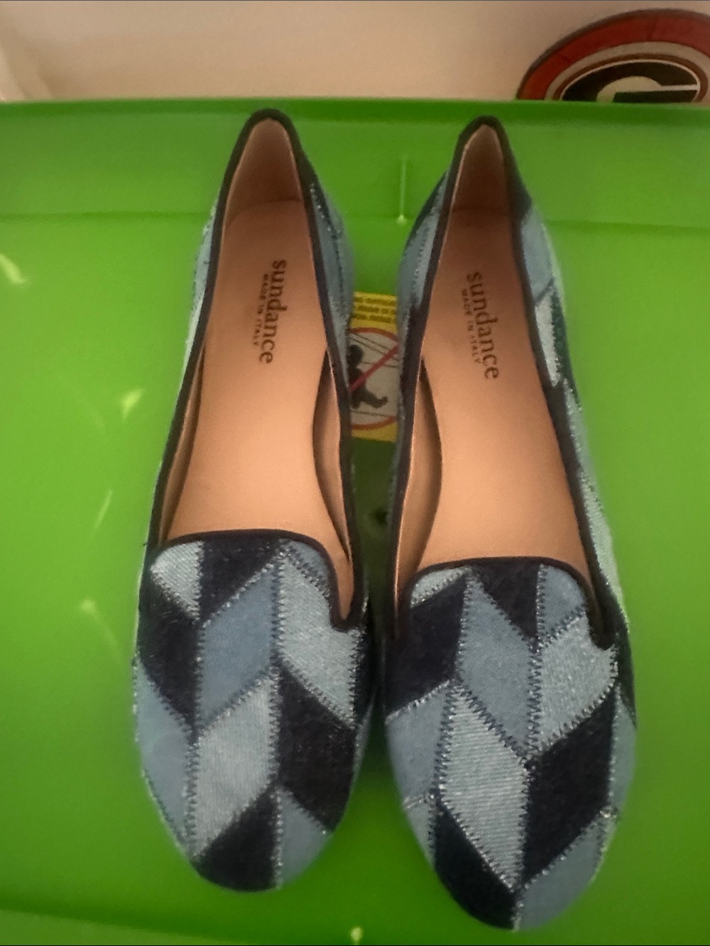 Sundance Blue Chevron Denim Slip-On Flats size 10